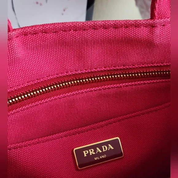 PRADA Pink Peonia Canapa Canvas Tote Bag